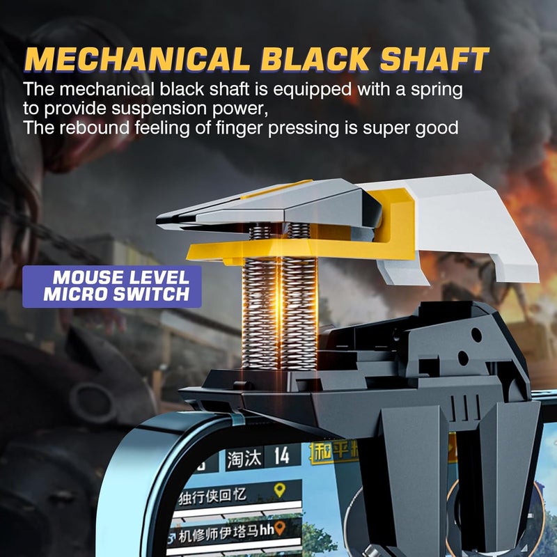 EasEasy PUBG Game Trigger, Mobile Phone Controller Compatible for PUBG/Rules of Survival/Knives Out, 6 Fingers Trigger with Sensitive Aim and Shoot Smartphone Joystick for iPhone & Android-Yellow - Image 3